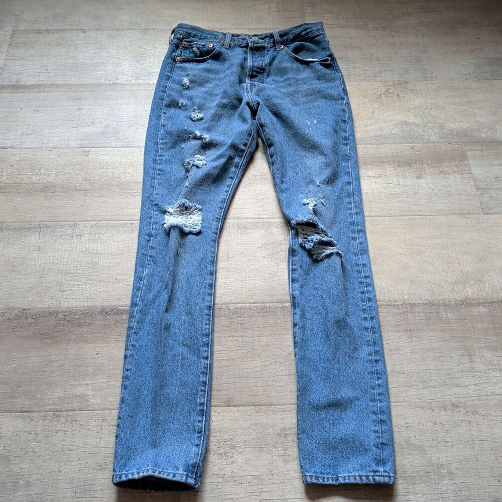 Levis 501 S Skinny Jeans Mens 29x32 Big E Blue Denim Button Fly Premium